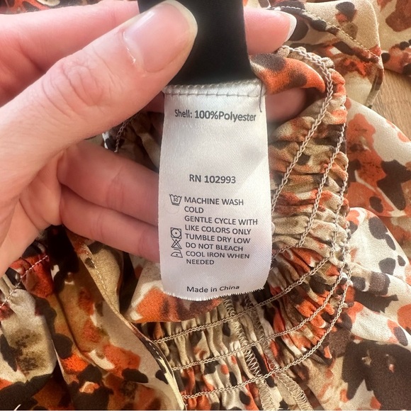 Victor Alfaro Collective Blouse Brown Painted Floral Peplum Top Size XS - Picture 13 of 13